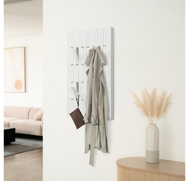 HOME DELUXE Garderobenpaneel QUEST Weiß - 55 x 4 x 105 cm Aus Kautschukbaum Hakenpaneel, Wandgarderobe, Kleiderhaken Hakenpaneel, Wandgarderobe,