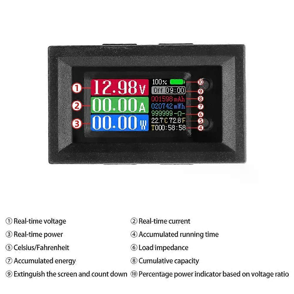 Digitales Ips-voltmeter-amperemeter Für 4–30 V Gleichstrom, 9-in-1, 10 A, Spannungs-, Strom-, Leistungs- Und Energiemessgerät Für Batterien – Jxlgv
