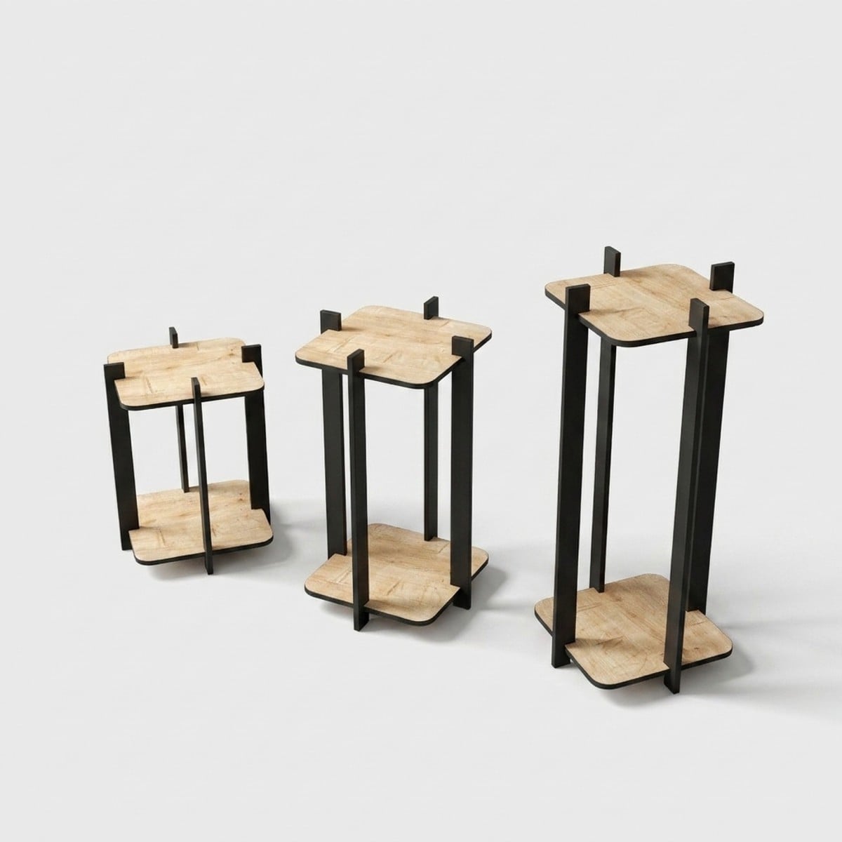 3er-set Quadratische Innenbereich-holzblumentopfständer Flower Desk Square - Eiche