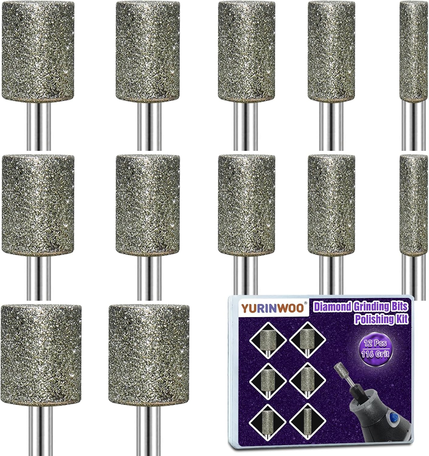24 Stück Diamant Frässtifte Kompatibel Mit Dremel, Diamond Schleifstifte Körnung 50 Körnung 116, Diamant Fräser Mit 3mm Schaft Passform Für Stein Glas Keramik Schnitzen,schleifen,polieren,gravieren