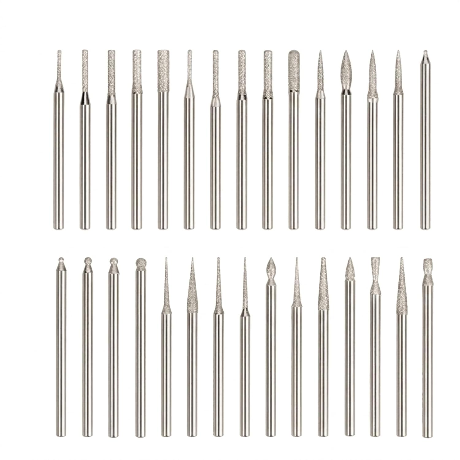 30 Stück Mini Diamant Frässtifte Set, 45x2.8mm Schaft Diamant Schleifstifte Zum Schleifen Gravieren Polieren Von Jade Achat Stein, Präzisions Wolframstahl Fräser Zubehör Für Rotationswerkzeug