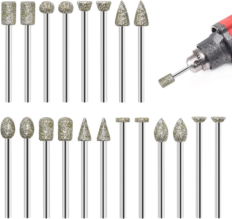 Diamant Fräser Set, 20 Stück Diamant Schleifstifte Mit 3mm Schaft, 120 Körnung Schleifaufsätze Für Stein, Glas, Keramik, Hartholz, Jade, Ideal Zum Schnitzen, Schleifen, Polieren