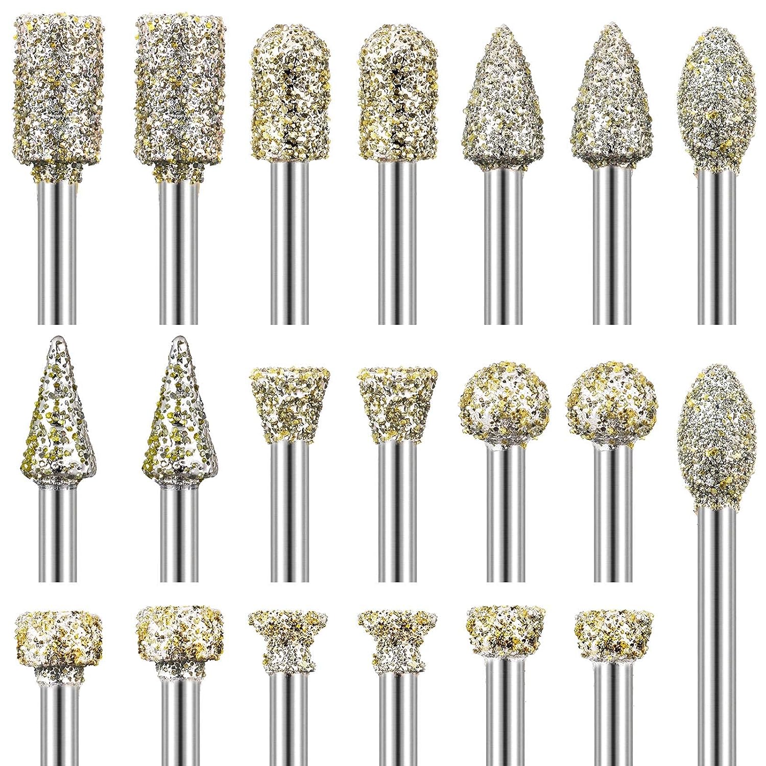 Diamant-schleiffräser Mit Körnung 60, 20-teiliges Diamantfräser-set Mit 1/8-zoll-schaft, Universell Einsetzbares Drehwerkzeug-zubehör Für Steinschnitzerei, Diy-schleifen, Polieren, Gravieren