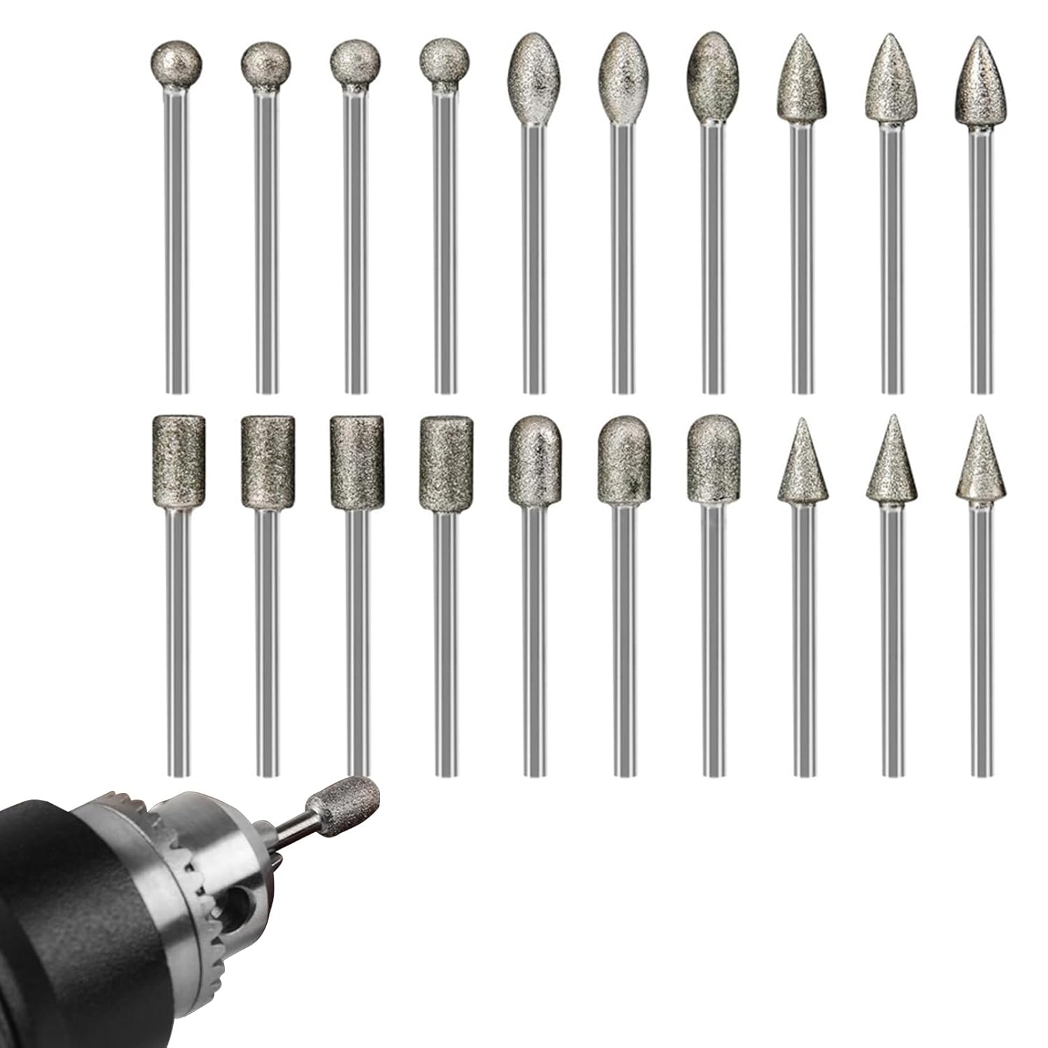 Diamant Fräser Set, Zubehör Für Rotationswerkzeuge, Diamant Frässtifte, Diamond Schleifstifte Set, Wird Zum Gravieren, Schleifen, Polieren, Gravieren Und Bohren Von Stein, Glas, 20 Stück