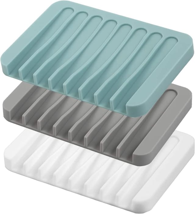 【3-teilig, 10 Cm, Auto-drainierend】seifenspender Aus Silikon Für Dusche, Bad & Küche – Spült Überschüssiges Wasser Ab, Hält Seife Trocken (weiß, Grau, Blau) – Hygienisch & Pflegeleicht