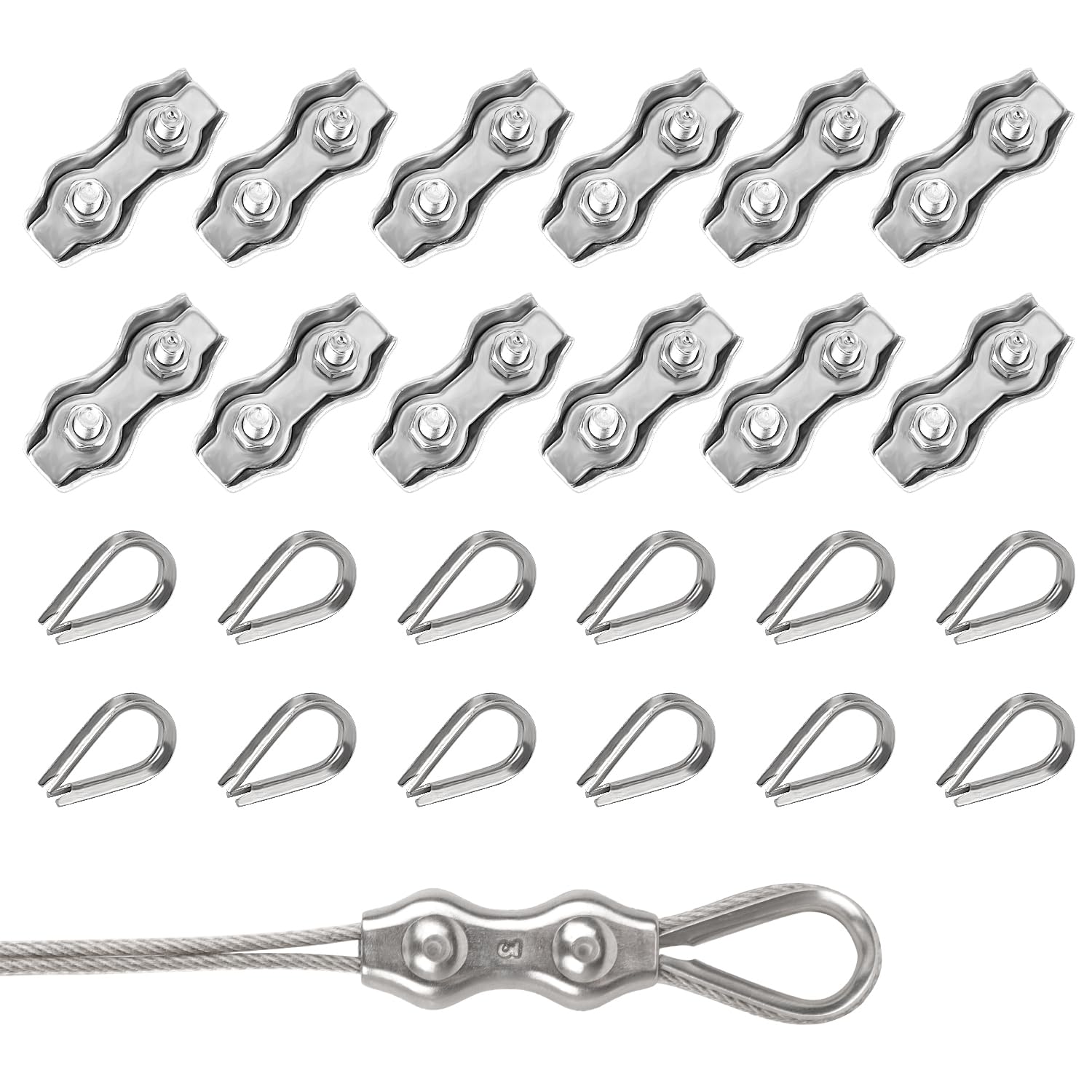 Jiajia Ai-24 Stk. M3 Duplex Klemmen Mit M3 Aderendhülse, 304 Edelstahl, Für 2-3mm Seil