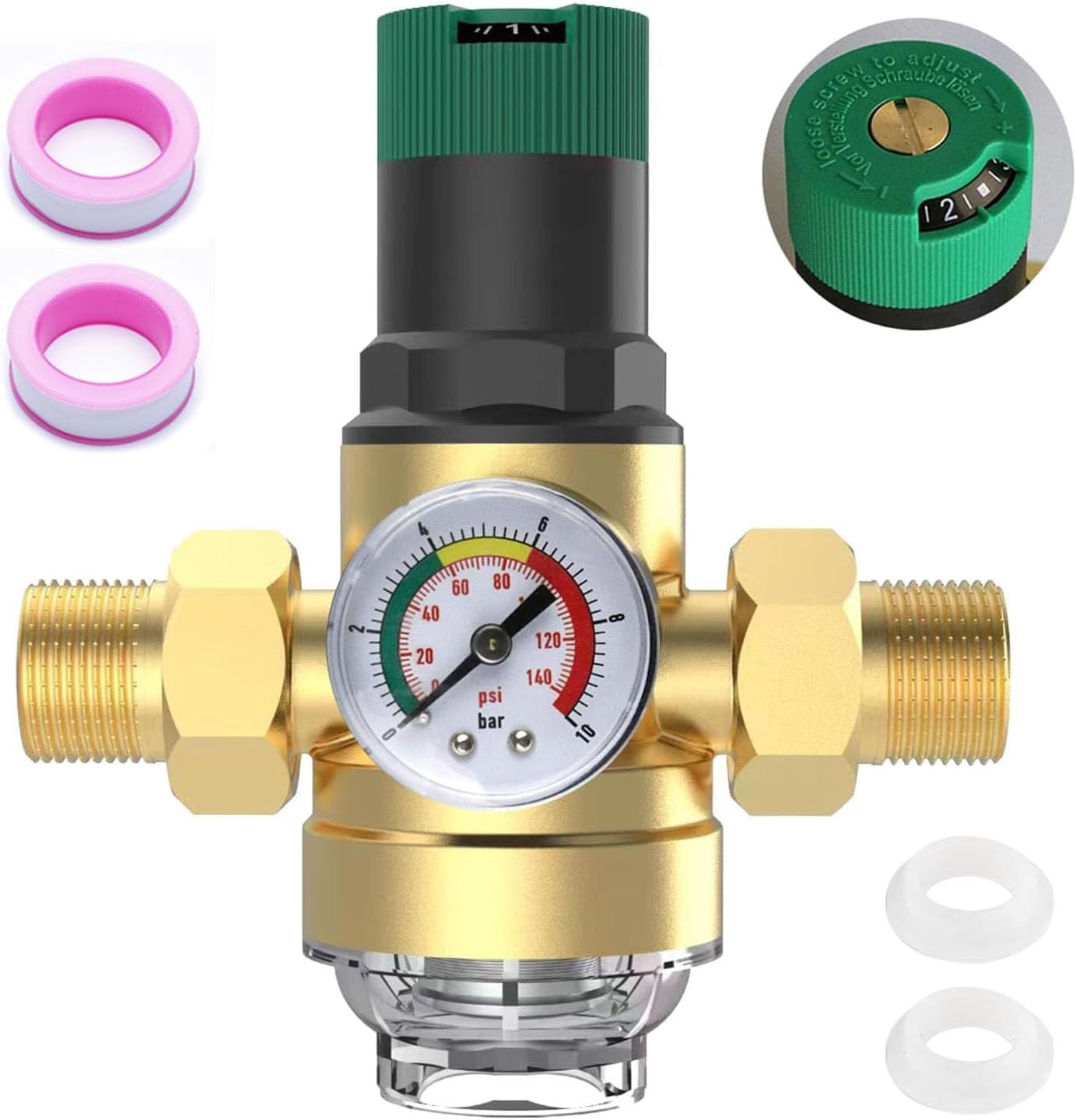 Jiajia Ai-wasserdruckminderer Mit Manometer, 3/4", Mit Sedimentfilter, Messing