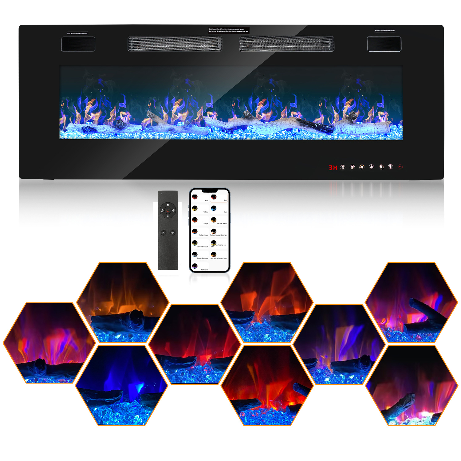 Jiubiaz 50 Zoll Elektrokamin 1500 W Mit Wlan, Bluetooth Und Fernbedienung