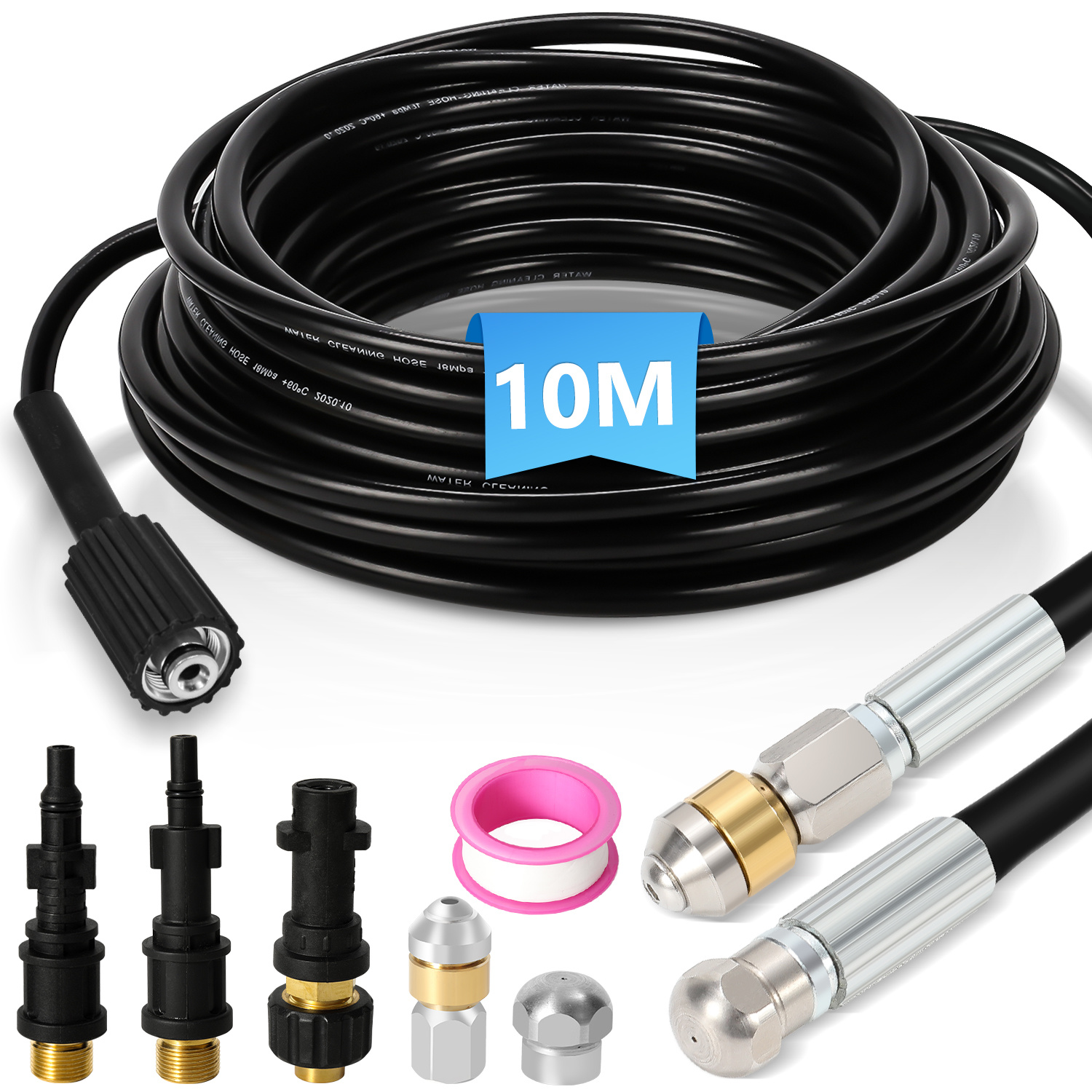 Jiubiaz Rohrreinigungsschlauch-set 10 M, 160 Bar Für Hochdruckreiniger, Mit 2 Düsen Inkl. Rotationsdüse Und 2 Adaptern, Für Abflussrohre