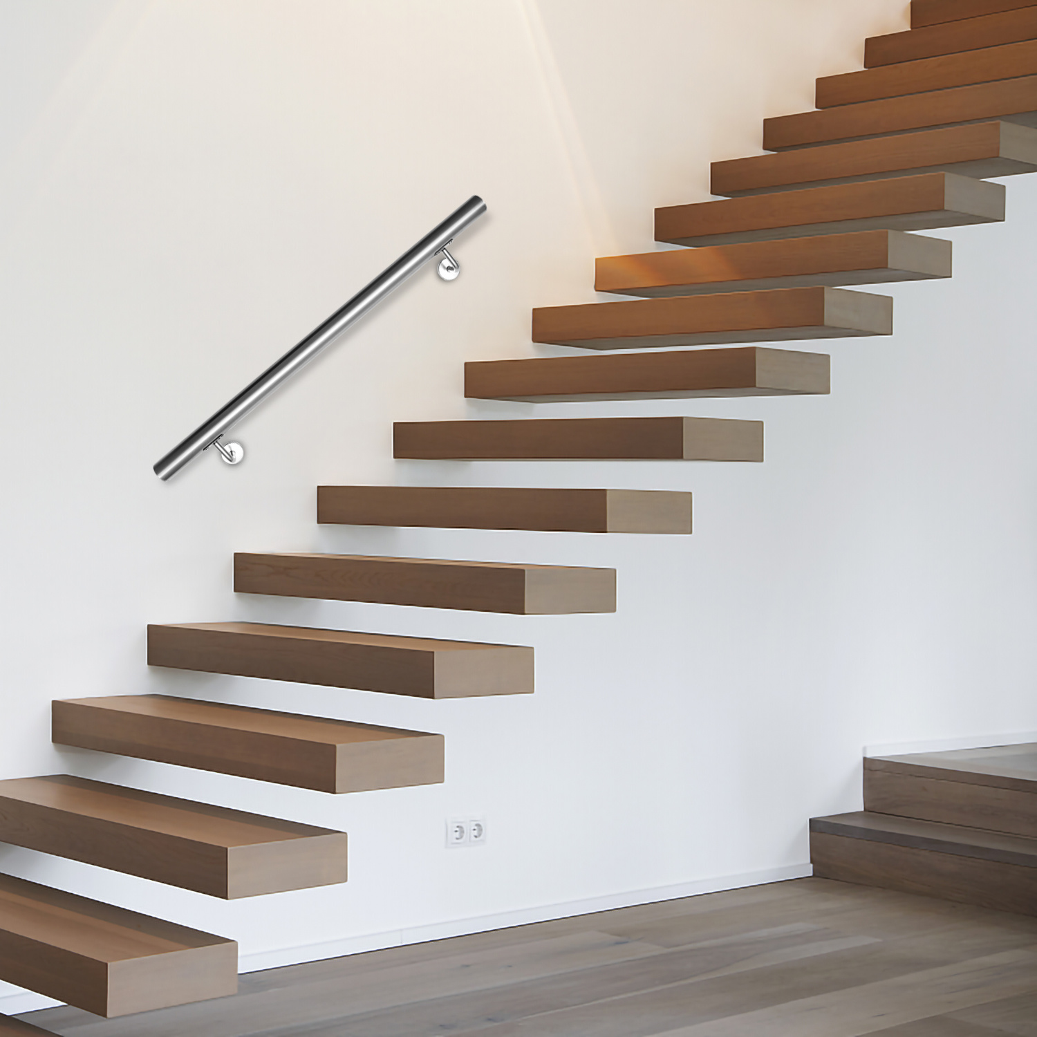 Jiubiaz Handlauf Edelstahl 50 Cm Ø42 Mm, 304 Edelstahl Treppengeländer Zur Wandmontage, Gebürstet Für Treppen Balkon Terrasse Innen Außen