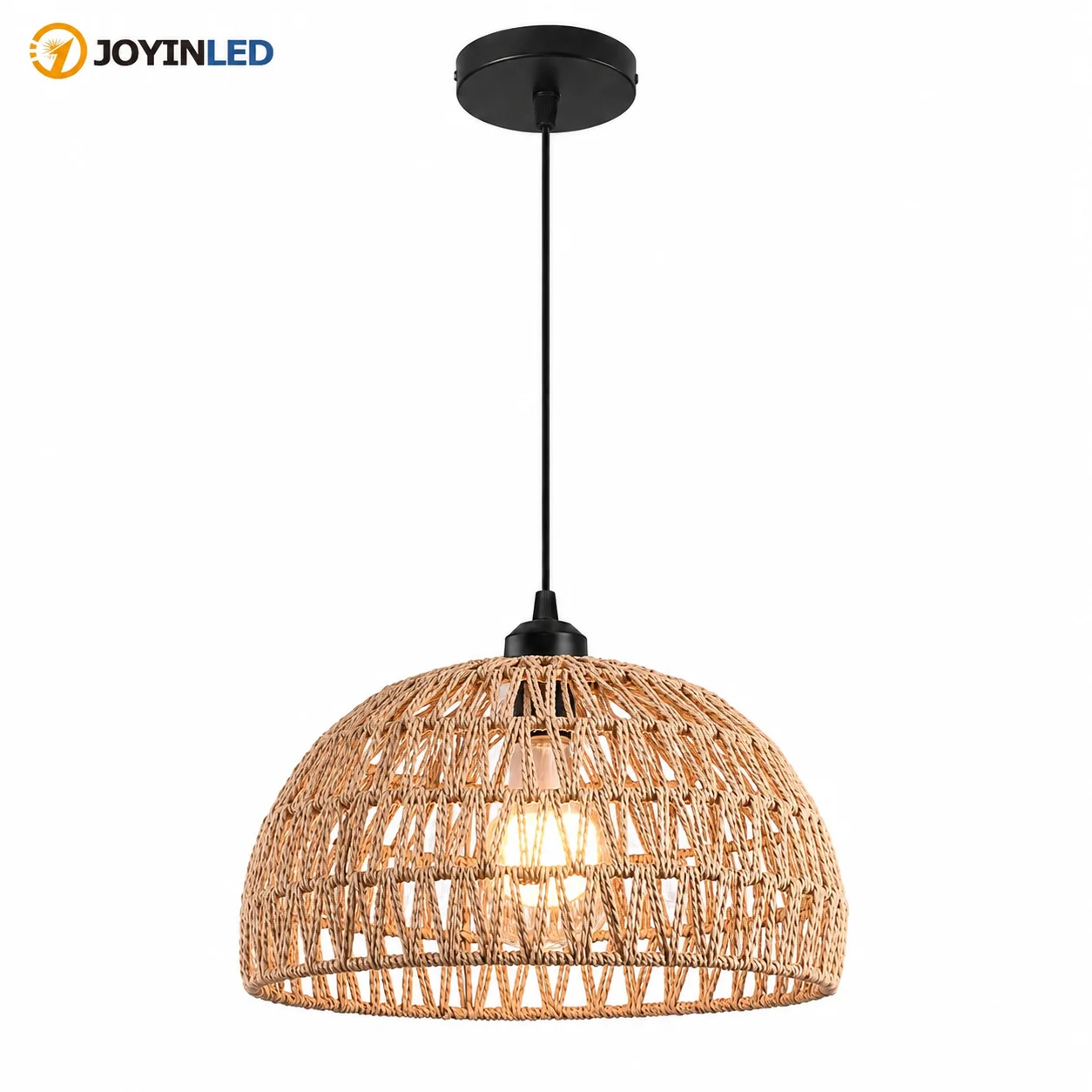 Joyinled 30 Cm Rustikaler Kronleuchter – Hängeleuchte Aus Geflochtenem Papierseil Im Boho-stil Mit Schwarzem Kabel Für Kücheninsel, Esszimmer, Schlafzimmer Und Wohnzimmer