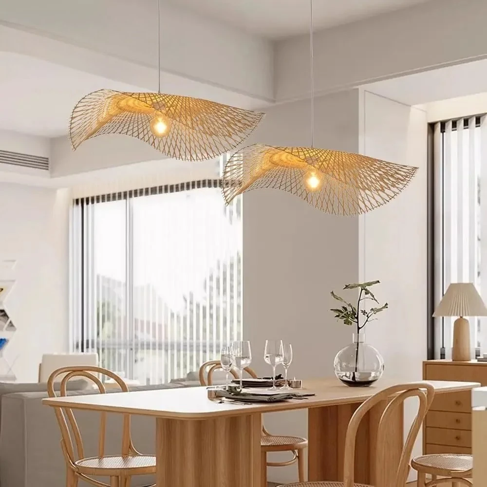 Joyinled Rustikale Bambus-pendelleuchte (45 Cm) – Handgeflochtener Kronleuchter Im Landhausstil Für Kücheninsel, Esszimmer Oder Wohnzimmer
