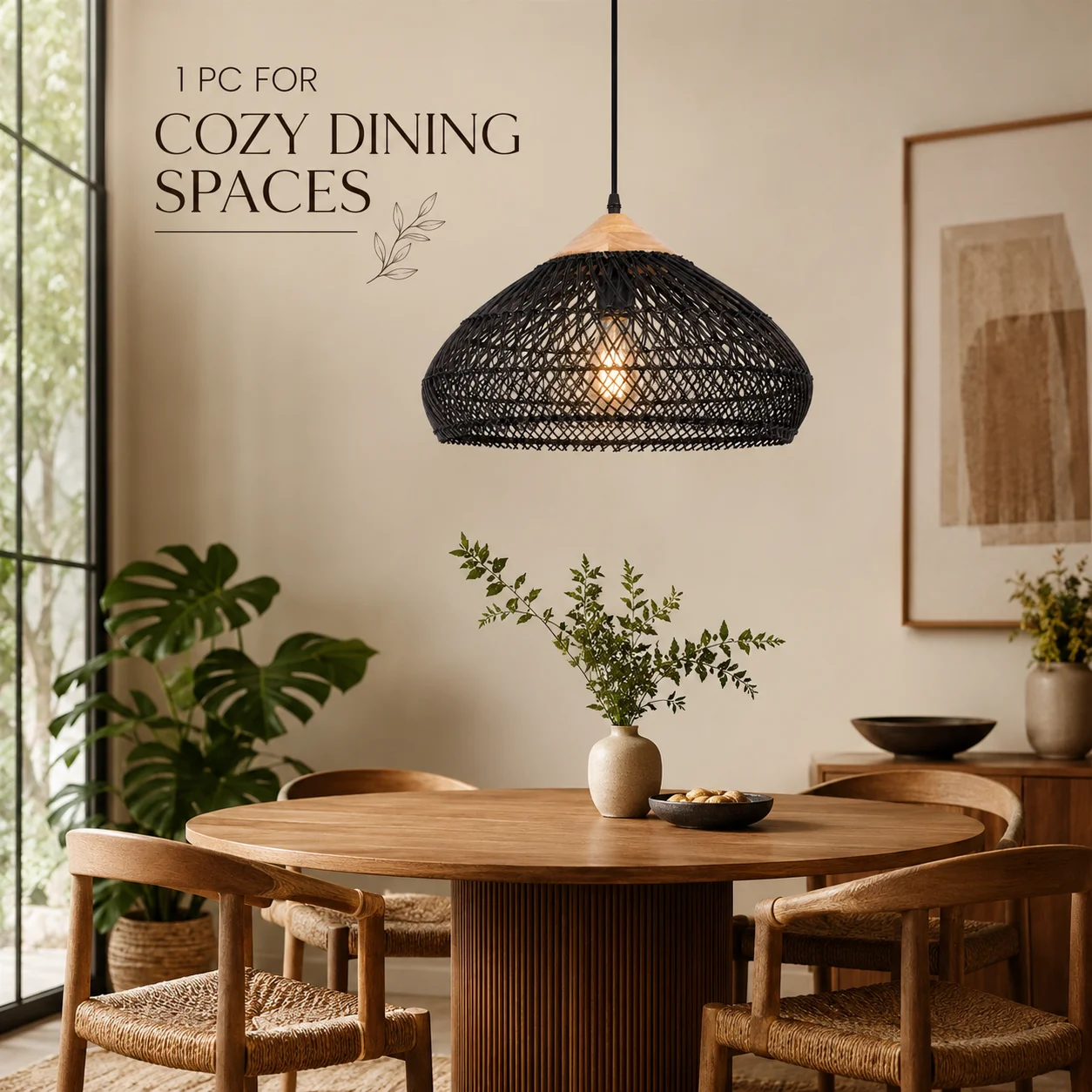 Joyinled Schwarze Hängeleuchte Im Boho-stil Aus Geflochtenem Rattan (40 Cm) – Höhenverstellbares 150-cm-kabel, E26/e27-deckenleuchte Für Kücheninsel, Esszimmer Oder Schlafzimmer