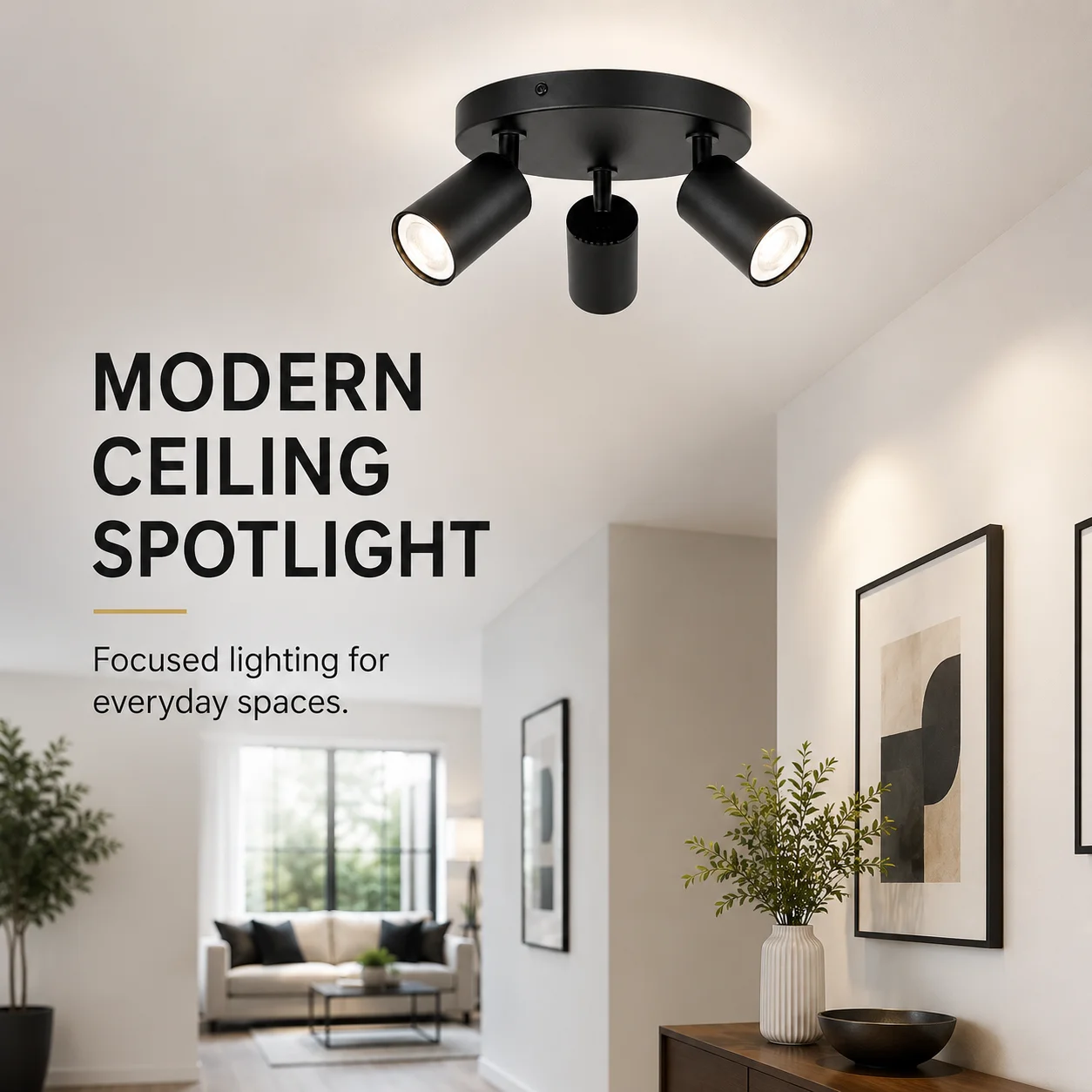 Joyinled Gu10-deckenleuchte Mit 3 Spots, Verstellbare Schwarze Leuchte, Moderne Runde Deckenlampe (leuchtmittel Nicht Im Lieferumfang Enthalten), Für Küche, Flur, Wohnzimmer, Schlafzimmer
