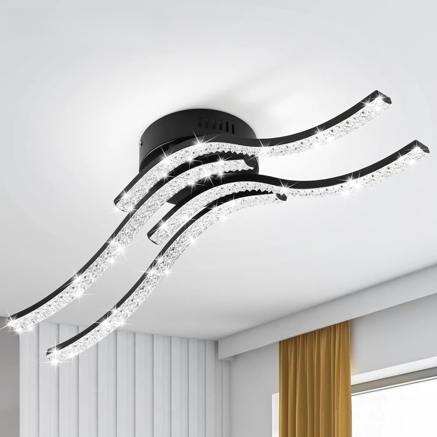 Joyinled Wellenförmige Led-deckenleuchte Aus Acryl, 32 W, Kaltweiß (5500 K), Acryl-design Mit 4 Parallelen Elementen Für Wohnzimmer, Schlafzimmer, Küche.