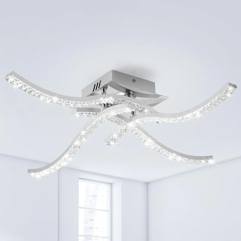 Joyinled 32 W Moderne Led-deckenleuchte (direkte Deckenmontage), Geschwungenes Design, (5500 K), Chrom-finish Mit Acryl In Kristalloptik Ideal Für Schlafzimmer, Wohnzimmer, Flur, Küche Und Büro