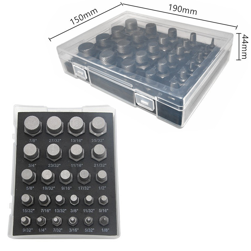 Beschädigte Schrauben-extraktor 25-teilig - Set Zum Entfernen Von Abgenutzten, Gestreiften Oder Beschädigten Schrauben Und Bolzen Mit Sechskantigem Kopf (imperial), In Silberner Transparenter Box-lsw