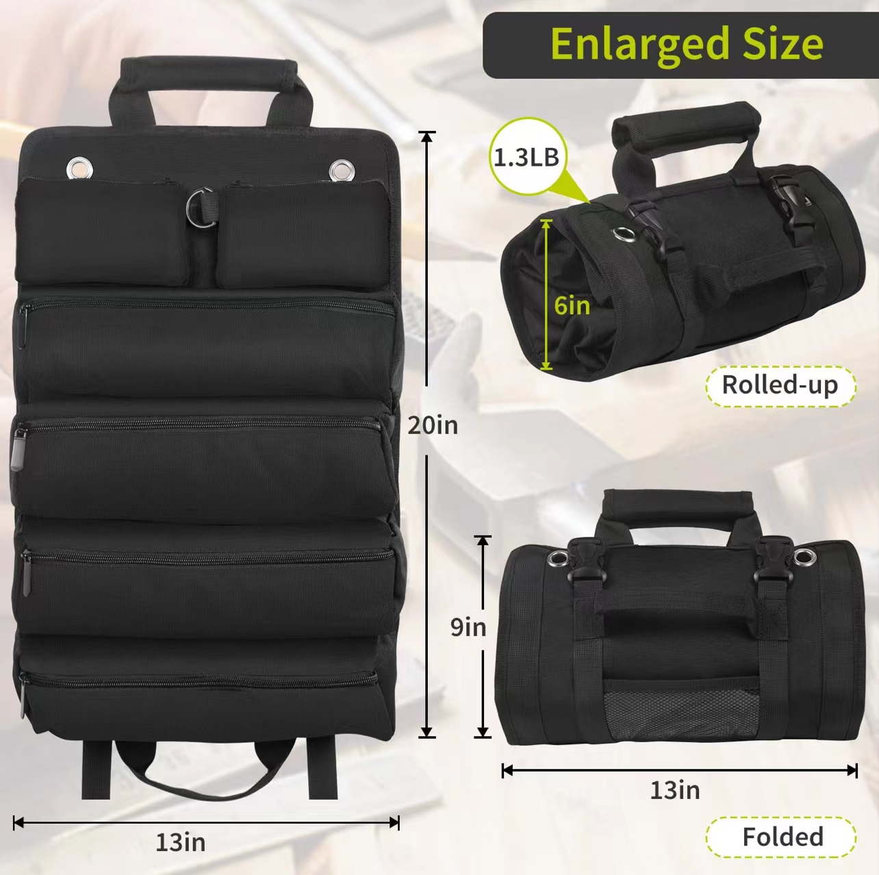 Metall-werkzeugtasche Für Auto Und Elektriker, Tragbare Aufrollbare Aufbewahrung Für Tischler, Robuste Transporttasche Mit Organisierten Fächern, 1 Stück-lsw