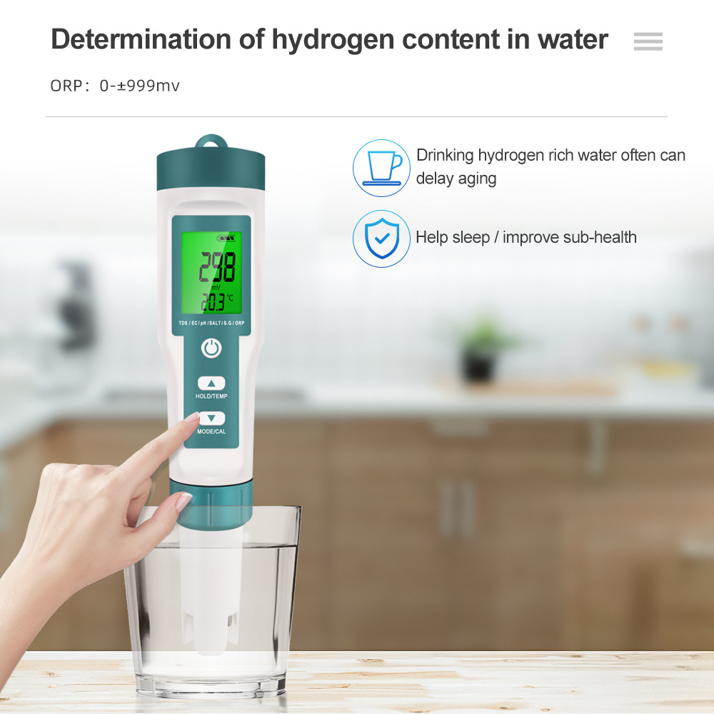 7-in-1 Wasserqualitätstester Ph/tds/ec/salzgehalt/dichte/orp/temperatur, Tragbarer Multifunktions-analysator Mit Hintergrundbeleuchtung Für Pool, Aquarium Und Trinkwasser-lsw