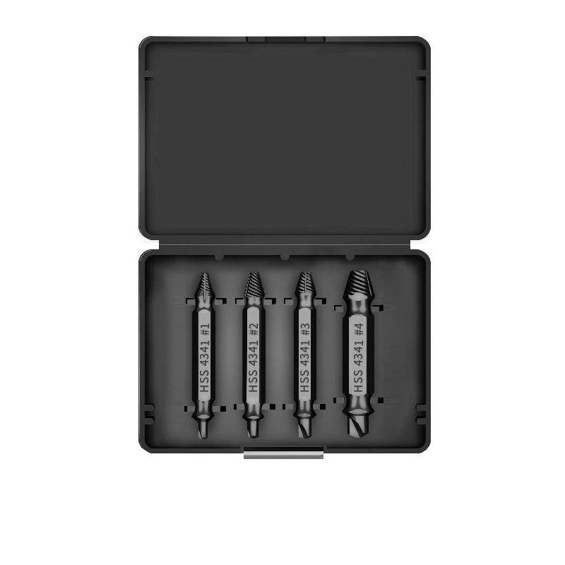 Doppelseitiger Schraubenextraktor 4341, Elektrowerkzeug Im Zangentyp, Schwarze Nitridbeschichtung, 4-teiliges Set Mit Kunststoffbox-lsw