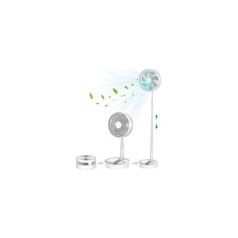 Tragbarer, Leiser Standventilator (23 Cm) Zum Zusammenklappen – 4 Geschwindigkeitsstufen – 7200 Mah Akku, Usb-aufladbar – Ideal Für Schlafzimmer Und Büro – Weiß