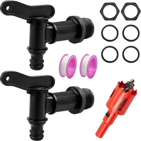 Wasserhahn Für Wasserrückgewinnungsbehälter – 2 Stück – 3/4"-bsp-gewinde – 26 Mm Außendurchmesser – Einfache Montage Mit Wasserdichtem Klebeband