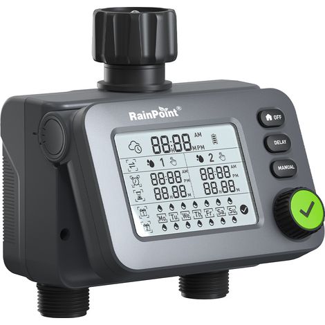 Rainpoint Bewässerungscomputer Mit 2 Ausgängen, Programmierbarer Gartenzeitschaltuhr Mit Regenverzögerung, Wasserdichtem, Automatischem Digitalem Bewässerungssystem