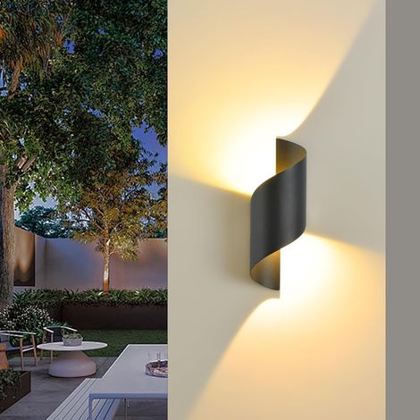 Ip65 Wasserdichte Led-wandleuchte, 10 W, 600 Lm, Warmweiß (3000 K) – Schwarzes Aluminium – Innen-/außenbeleuchtung – S-förmiges Design