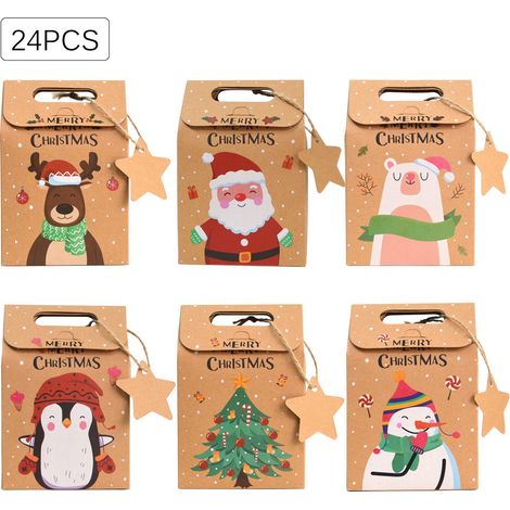 24 Weihnachtsgeschenkboxen/-tüten (9,46 X 14 Cm), Kraftpapier-geschenktüten, Geschenkkartons Aus Kraftpapier, Geschenktüten Zum Verpacken Von Süßigkeiten, Pralinen Und Keksen
