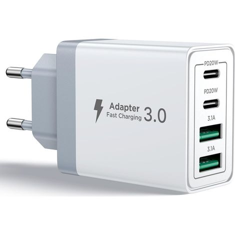 40-w-usb-c-ladegerät Mit 4 Anschlüssen – 20 W Pd Und 3,1 A Qc Schnellladung – Lädt 4 Geräte Gleichzeitig – Flammhemmendes Abs-material