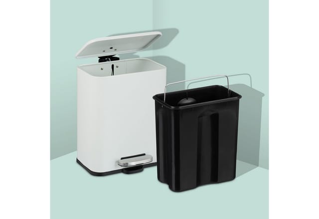 Relaxdays - Mülleimer Bad, 5 l, Kosmetikeimer mit Soft-Close, in matter Optik, entnehmbarer Inneneimer, Treteimer, weiß