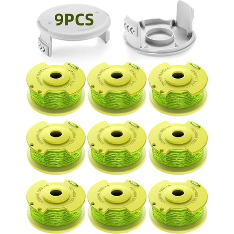 Packung Mit 11 Ersatzspulen Für Ryobi One 18v, 24v, 40v Rasenmäher, Ø 2 Mm, Länge 3,4 M (ac14rl3a) (9 Spulen, 2 Kappen)