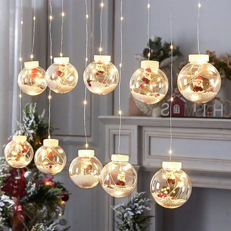 Weihnachtslichterkette Mit Led-wunschkugeln, 10 Stück, Motive: Weihnachtsmann/schneemann/weihnachtsbaum (warmweißes Licht, Weihnachtsmann)