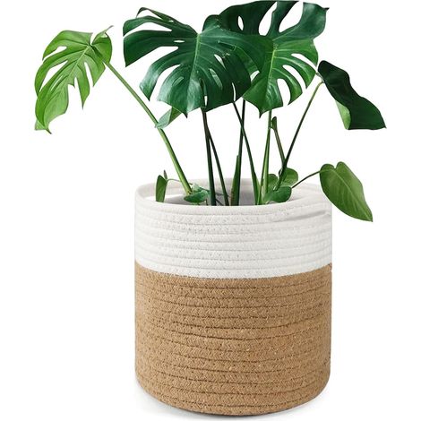 Geflochtener Baumwoll-blumentopf Im Korbstil Mit Futter – 20 Cm Durchmesser X 20 Cm Höhe – Für Zimmerpflanzen Und Dekoration