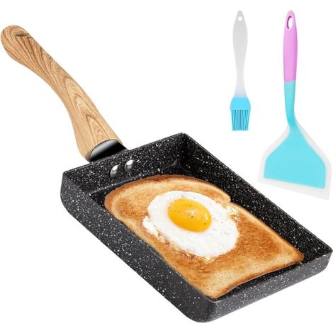 Tamagoyaki, Rechteckige Japanische Antihaftpfanne, Geeignet Für Alle Herdarten, Backofen Und Spülmaschine, Mit Ölpinsel Und Silikonspatel (18 X 13 Cm)