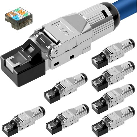 8er-pack Cat 8 Rj45-netzwerkstecker – 10-gbit/s-ethernet-anschluss – Stp-geschirmt – Schnelle, Werkzeuglose Installation – Kompatibel Mit Cat 5e/6/7