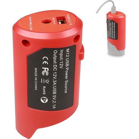M12 Usb-netzteil Für Milwaukee M12 12v-akku Mit 2,1a Usb-anschluss Und 12v Dc-steckdose, Tragbares Usb-geräte-ladegerät (nur Netzteil)