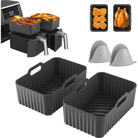Silikonformen Für Doppel-heißluftfritteusen (7,6 Bis 10,4 L) – 4-teiliges Set: 2 Formen, 2 Handschuhe – Optimale Luftzirkulation – Edelstahl Und Silikon