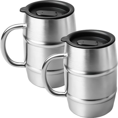 Kaffeebecher Mit Henkel, 500 Ml: 2 Edelstahlbecher Mit Deckel, Doppelwandig Isolierte Kaffeebecher, Edelstahl-kaffeebecher, Bierkrug, Kaffeetasse