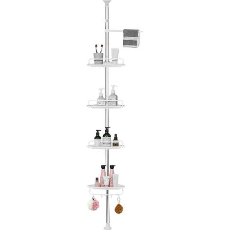 Höhenverstellbares Duschregal – Eckregal Ohne Bohren – Edelstahl – 4 Körbe Und 1 Handtuchhalter – 95–305 Cm – Weiß
