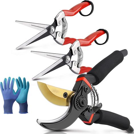 3er-pack Gartenscheren, Gartenscheren Aus Edelstahl, Gartenscheren, Gartentrimmer, Gartengeräte Mit Handschuhen Und Griff