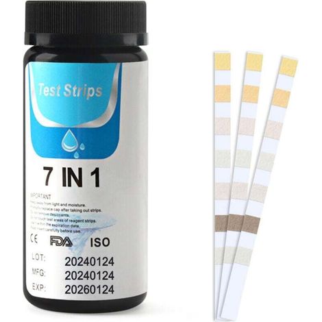 7-in-1 Wasseranalysator Für Pools Und Spas, 50 Teststreifen, Analysiert Chlor, Ph-wert, Brom, Gesamthärte, Gesamtalkalität, Cyanursäure Und Gesamtchlor.