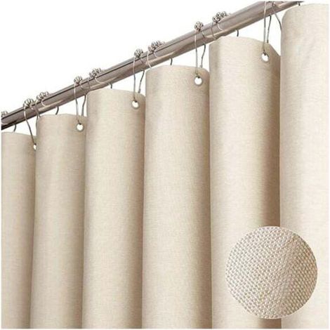 Extra Langer Duschvorhang Aus Stoff, 213 Cm (84 Zoll), Strukturierte Leinenoptik, Strapazierfähiges Duschvorhang-set Mit 12 Kunststoffhaken, Luxuriöser Polyester-duschvorhang Für