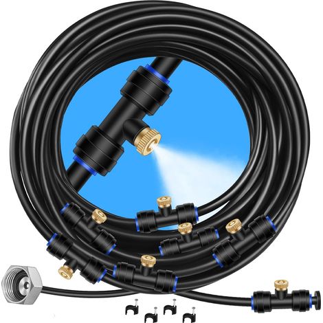 23 M Langer Nebelschlauch + 22 Messing-nebeldüsen + Messingadapter (3/4 Zoll) Zur Benebelung Von Terrassen, Gärten, Gewächshäusern, Wasserparks Und Trampolinen.