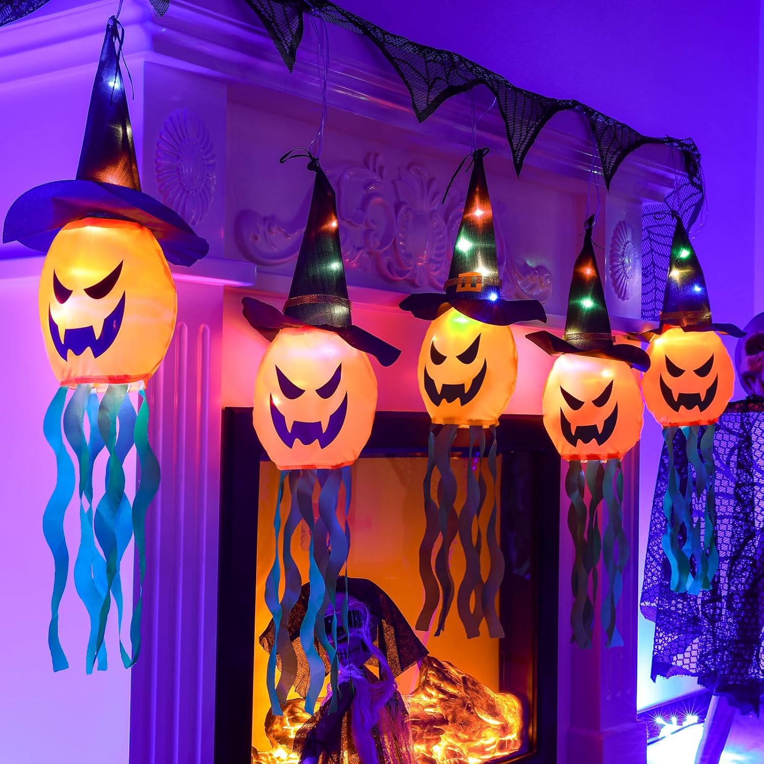 Halloween-außendekoration, Außenbeleuchtung, Ip44 Wasserdichte Halloween-kürbislichter, 5 Kürbislichter, Batteriebetriebene Halloween-beleuchtung Für Drinnen Und Draußen, Zuhause, Party Und Garten