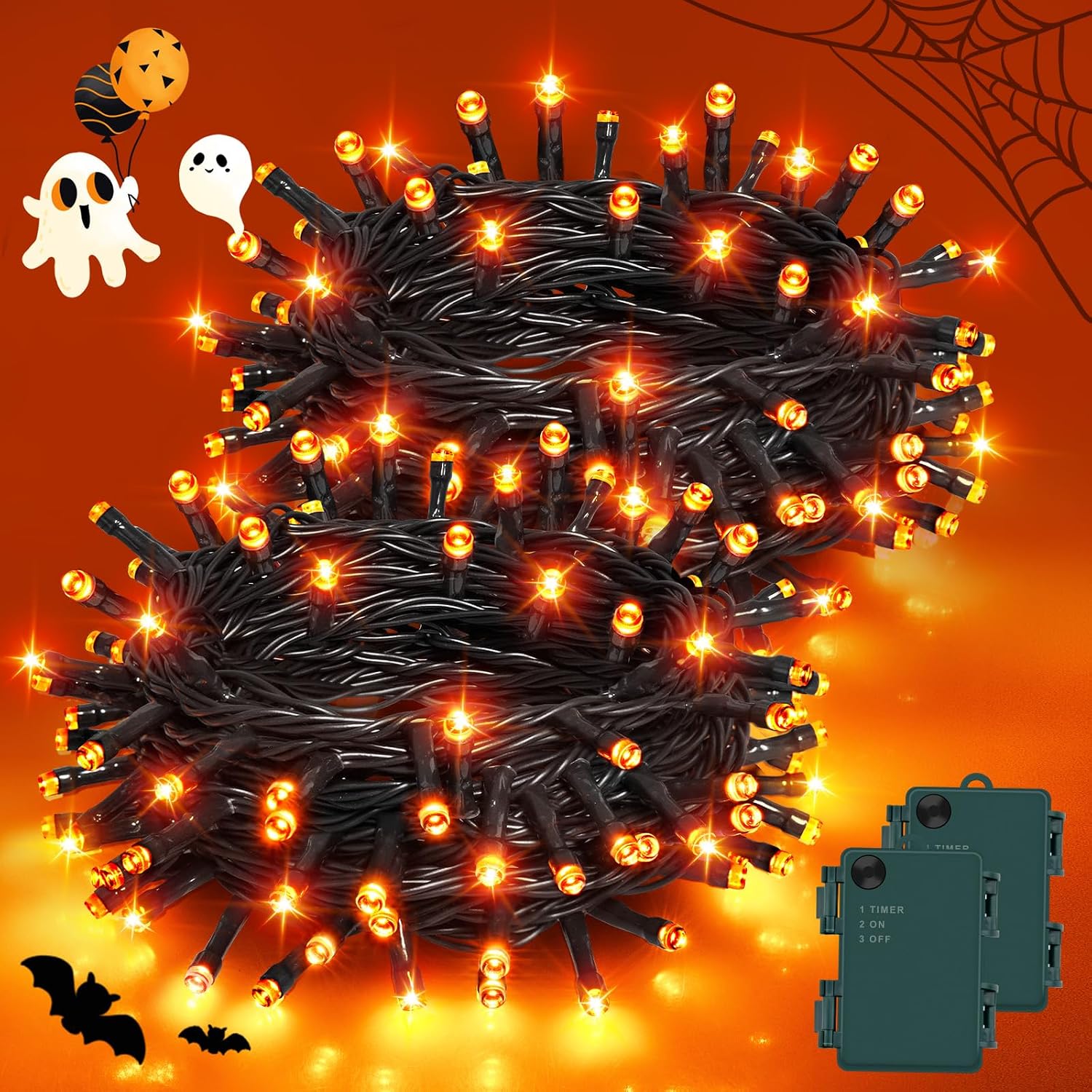 Lichterkette, 2-teilig, 5 M Lang, 50 Leds, Für Halloween-dekoration Im Innen- Und Außenbereich, Mit Timerfunktion, Wasserdicht Und Batteriebetrieben, Orange. Ideal Für Partys, Clubs, Gärten, Fenster U