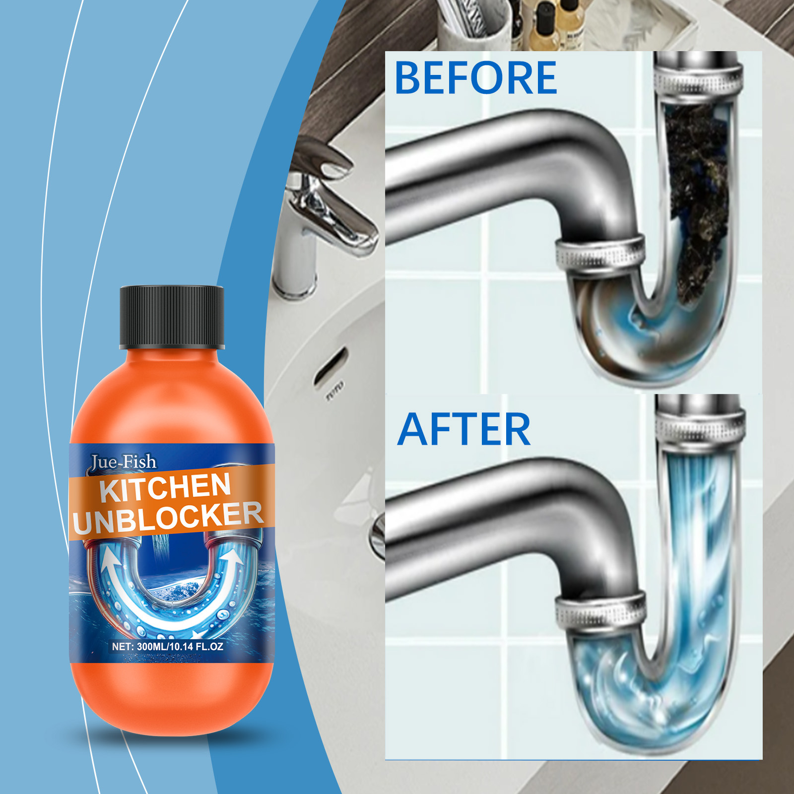 Abflussreiniger Für Verstopfte Rohre, Spülbeckenabflüsse, Küchen- Und Badezimmerabflüsse – 300 Ml -- De