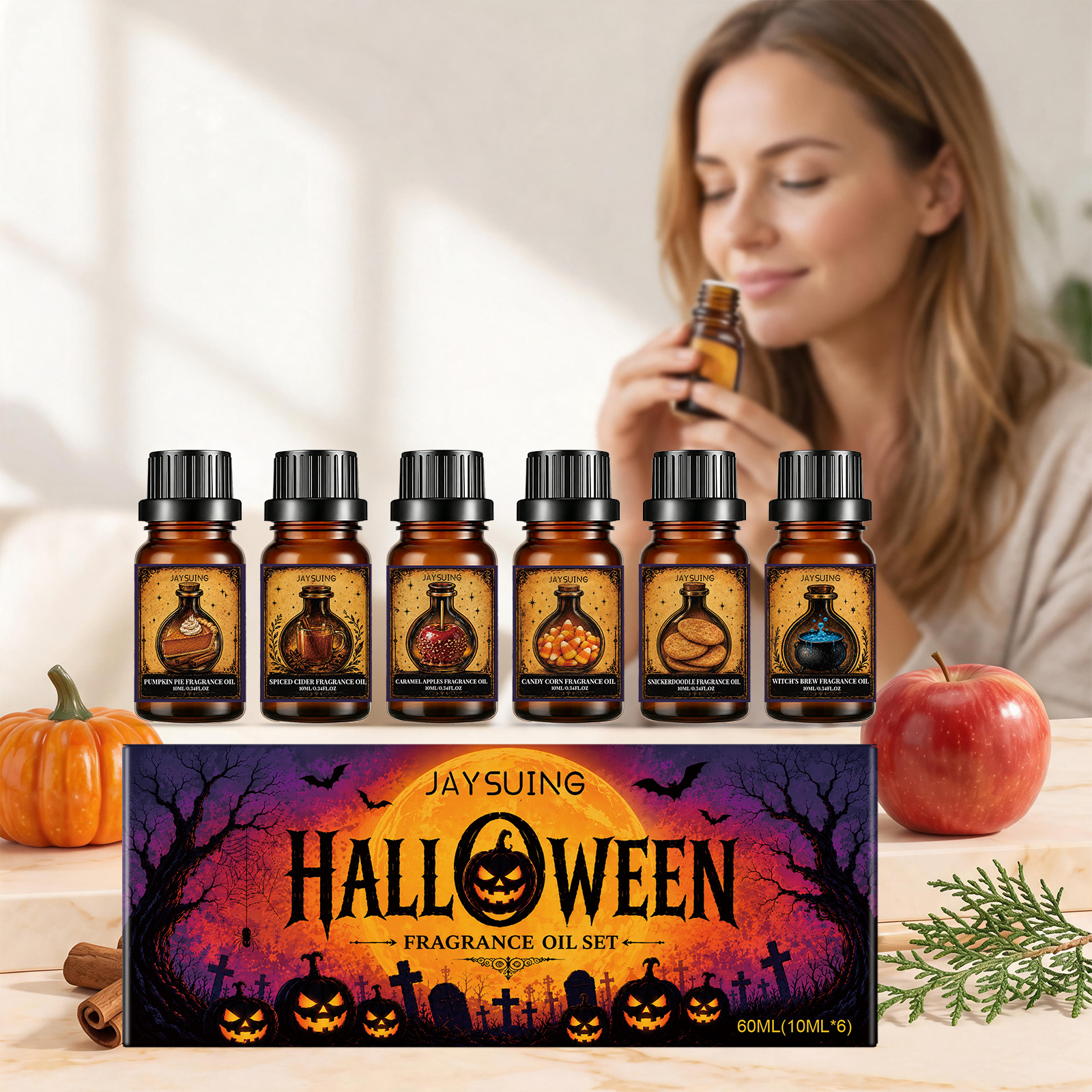 Halloween-aromatherapie-set Mit Ätherischen Ölen – Diffusor-geschenkset Im Halloween-stil (60 Ml X 10 Ml X 6) -- De