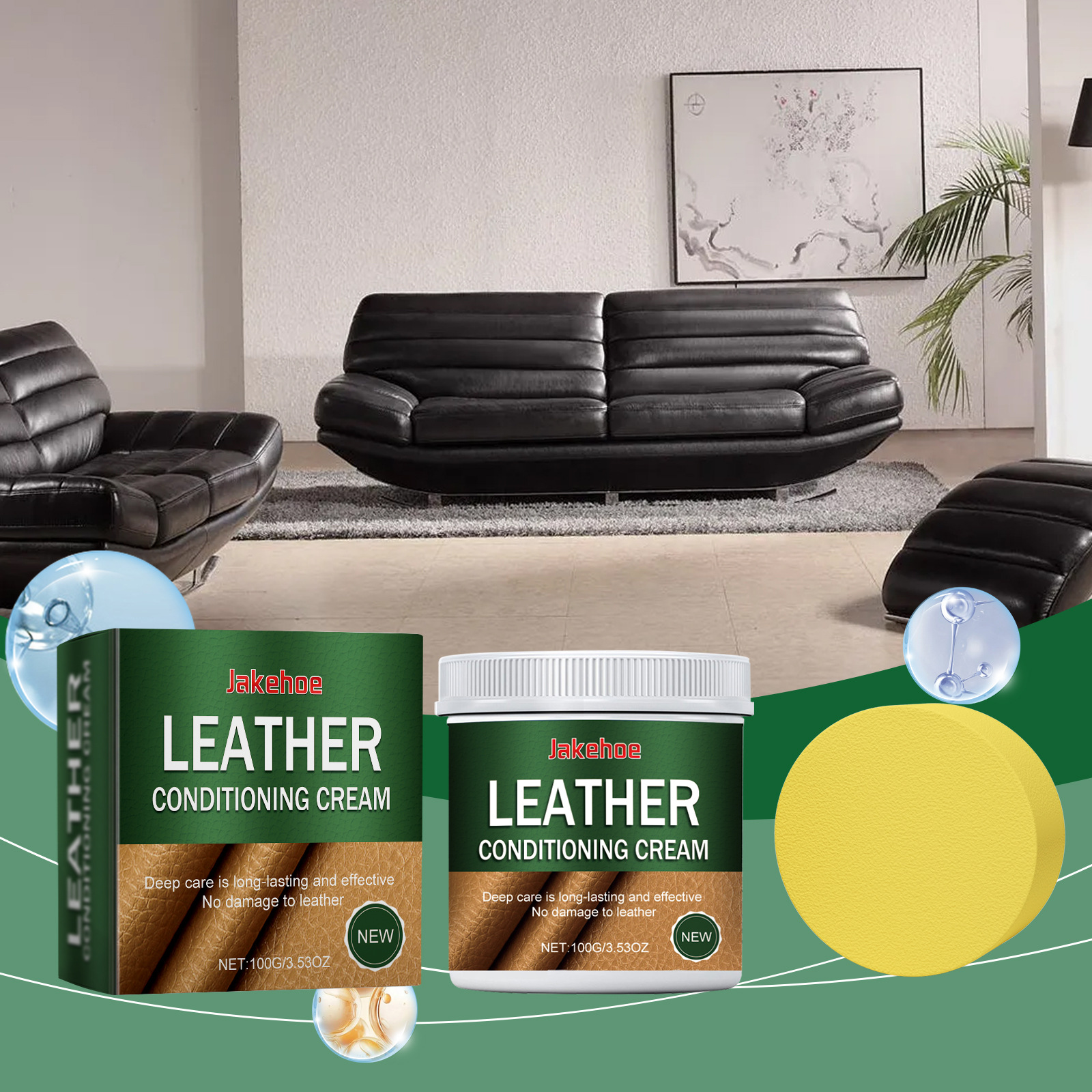 Lederpflegecreme Für Sofas, Lederwaren Und Taschen – 100 G + Schwamm -- De