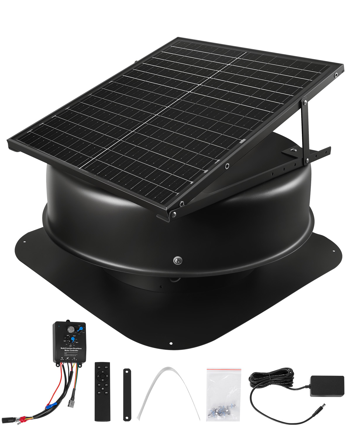 Solarbetriebener Ventilator, 50 W Solar-dachventilator Mit Thermostat, Fernbedienung, 84950 L/min Luftstrom, Integrierter Rauchsensor Mit Automatischer Abschaltung Zum Kühlen & Entfeuchten - Vevor